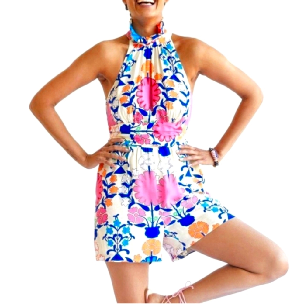 Rachel Roy Halter Romper Medium Floral Rayon